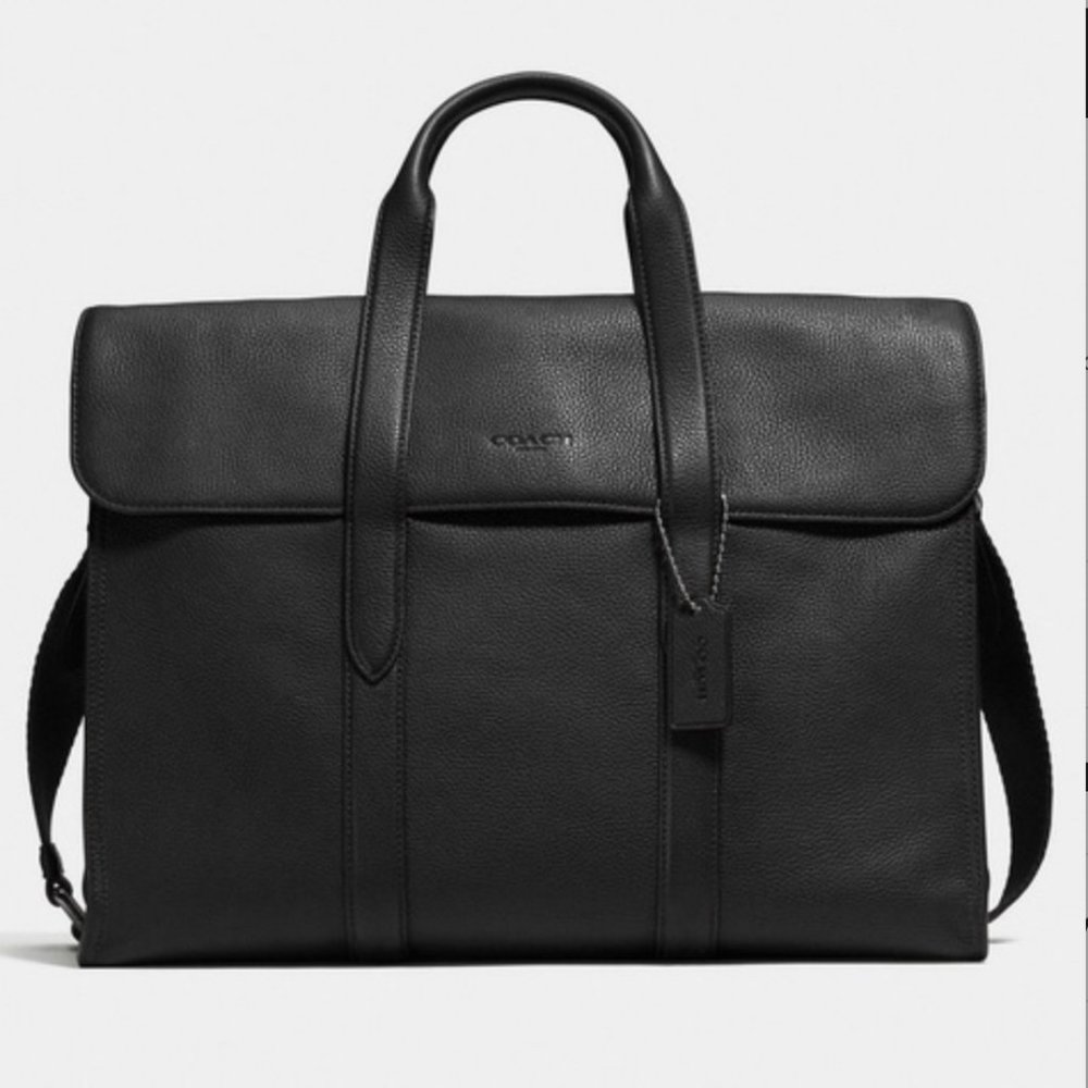 Coach Metropolitan Portfolio RF8  black pebbled leather w/ shoulder strap EUC